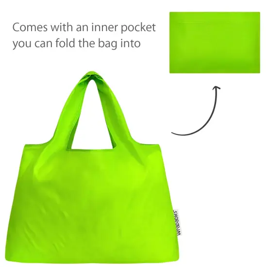 Wrapables Large & Small Foldable Tote Nylon Reusable Grocery Bags, Set of 2 Set of 2, Green {11}