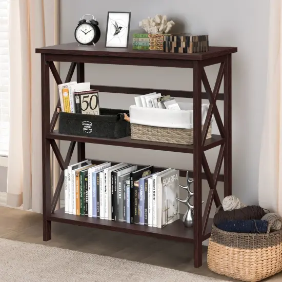 3-Tier Multi-Functional Storage Shelf Units Wooden Open Bookcase and Bookshelf Dark Brown {2}