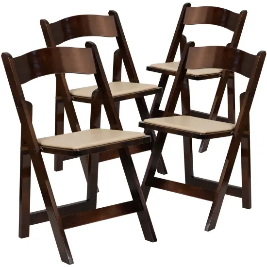 Emma and Oliver 4 Pack Wood Folding Chair with Vinyl Padded Seat Black {6}