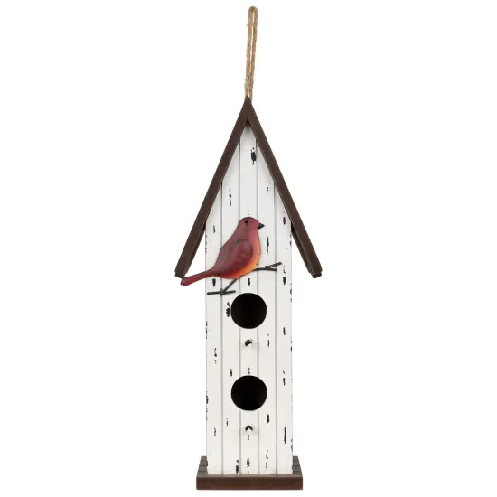 Northlight Wooden Birdhouse with Metal Bird Wall Decoration - 14.5" - Antique White Brown {1}