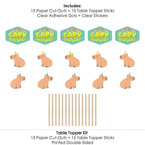 Big Dot of Happiness Capy Birthday - Capybara Party Centerpiece Sticks - Table Toppers - Set of 15 {7}