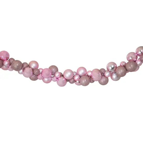Northlight 3-Finish Shatterproof Ball Christmas Garland - 6' x 3.5" - Pink - Unlit {3}