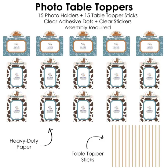 Big Dot of Happiness My First Rodeo - Little Cowboy 1st Birthday Party Picture Centerpiece Sticks - Photo Table Toppers - 15 Pieces {5}