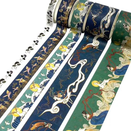 Wrapables Decorative Gold Foil Washi Tape and Sticker Set for Stationery, Diary, Card Making (10 Rolls & 10 Sheets) Deer Song {2}