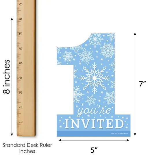 Big Dot of Happiness Blue Snowflakes 1st Birthday - Shaped Fill-In Invitations - Boy Winter ONEderland Party Invitation Cards with Envelopes Set of 12 {7}