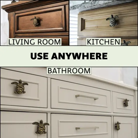 Cast Iron Sea Turtle Handle Drawer Pull Cabinet Knob Beach Decor Set of 12 {3}