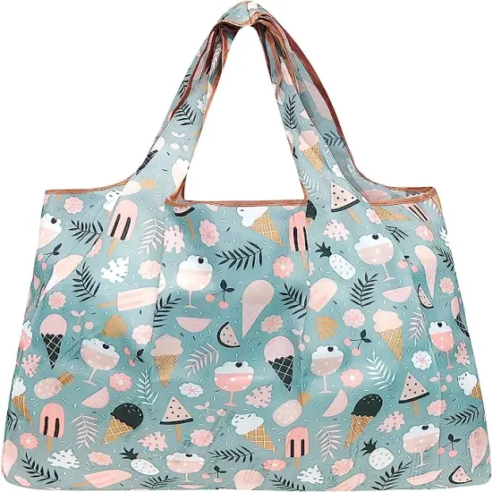 Wrapables Large Foldable Tote Nylon Reusable Grocery Bags, 5 Pack Mythical Paradise {2}