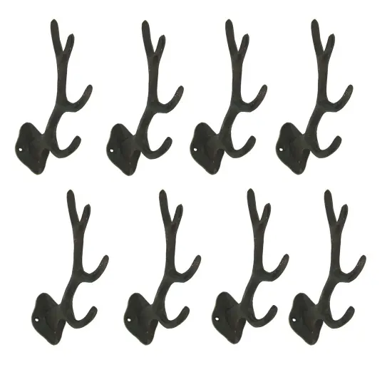 Rustic Brown Cast Iron Antler Wall Hook Set 8 Piece {1}