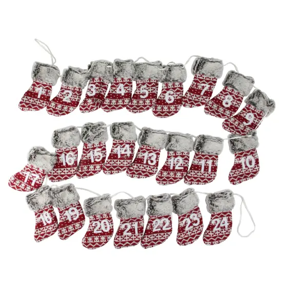 Northlight Countdown to Christmas Stocking Garland - 7.75' x 5" - Red and Gray - Unlit {1}