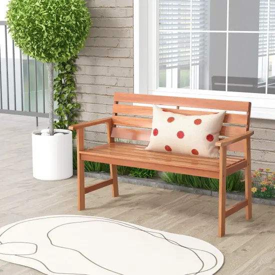 Costway Patio Solid wood Bench Wood 2-Seat Chair with Slatted Seat & Inclined Backrest {4}