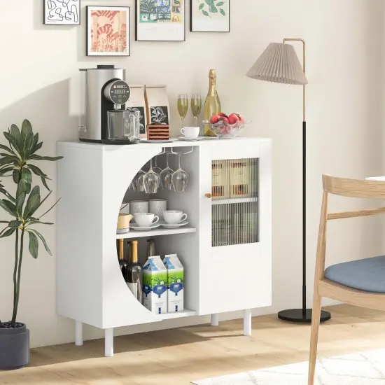 Costway Kitchen Sideboard Wooden Buffet Cabinet with Glass Holder & Tempered Glass Doors {2}