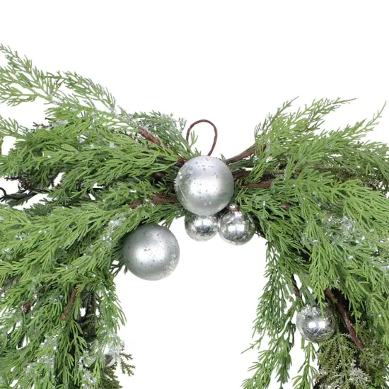Select Artificials Iced Cedar Ornaments and Bells Artificial Christmas Wreath - 24-Inch, Unlit Green {3}