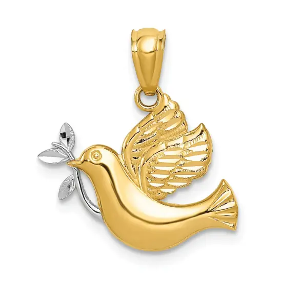 14K Two Tone Gold Holy Spirit Dove Charm Religious Jewerly 22mm x 20mm {1}