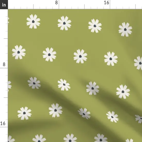 Various Fabrics by the Yard or Fat Quarter Little Daisy Simple Botanical Summer Floral White Green Small Scale Avocado Custom Printed Fabric by Spoonflower {2}