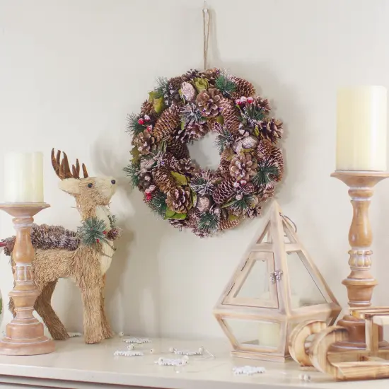 Northlight Green and Brown Frosted Pinecones and Bells Christmas Wreath - 13" Unlit {3}