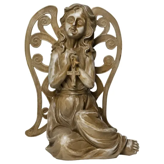 Northlight Sitting Angel with Cross Outdoor Garden Statue- 14.5" Brown {3}