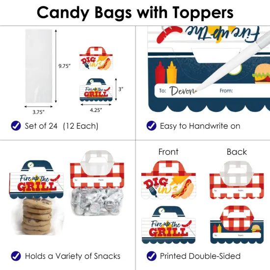 Big Dot of Happiness Fire Up the Grill - DIY Summer BBQ Picnic Party Clear Goodie Favor Bag Labels - Candy Bags with Toppers - Set of 24 {4}