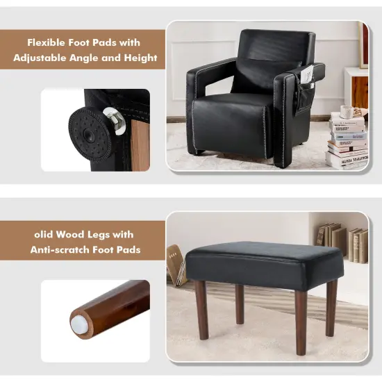 Modern Berber Fleece Single Sofa Chair Included Ottoman and Waist Pillow Suitable for Any Terrain Black {4}