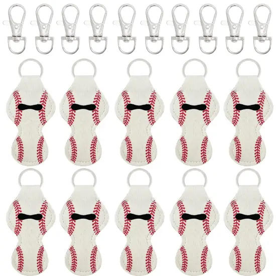 Wrapables 10 Pack Chapstick Holder Keychain with 10 Pieces Metal Clasps Baseball/Softball {1}