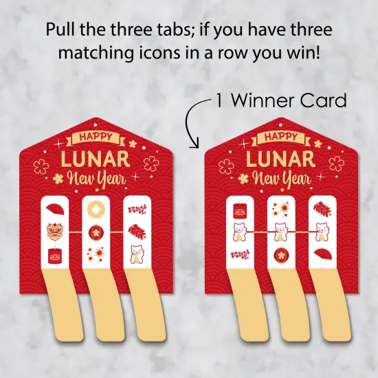 Big Dot of Happiness Lunar New Year - Game Pickle Cards - Pull Tabs 3-in-a-Row - Set of 12 {6}