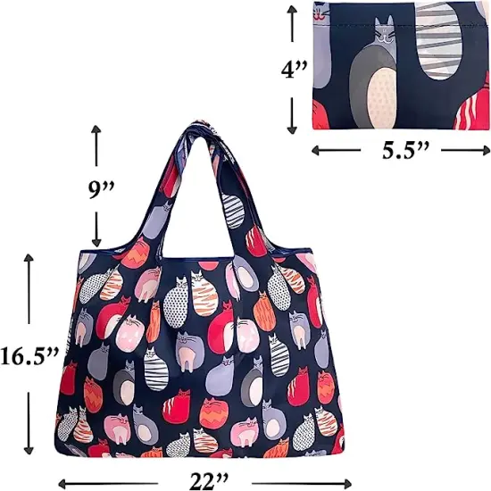 Wrapables Large Foldable Tote Nylon Reusable Grocery Bags, 3 Pack Purrr-fect Kitties {6}