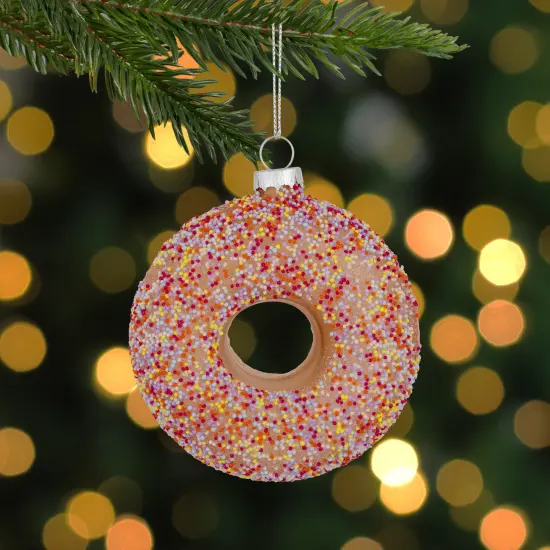 Northlight 4.75" Pink Frosted Doughnut Glass Christmas Ornament {3}