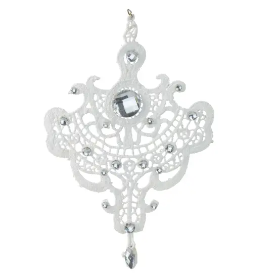 Melrose 9.5" White Elegant Jeweled Lace Doily Style Christmas Ornament {1}