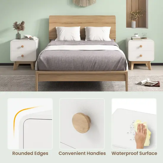 Costway 1/2 PCS Nightstand Mid Century Modern Bedside Table with 2 Drawers Solid Rubber Wood Legs White {6}