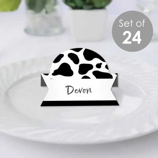 Big Dot of Happiness Cow Print - Farm Animal Party Tent Buffet Card - Table Setting Name Place Cards - Set of 24 {3}