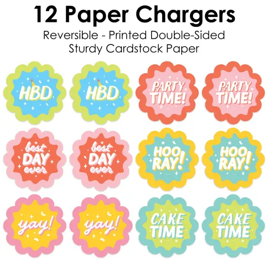 Big Dot of Happiness Party Time - Happy Birthday Party Round Table Decorations - Paper Chargers - Place Setting For 12 {7}