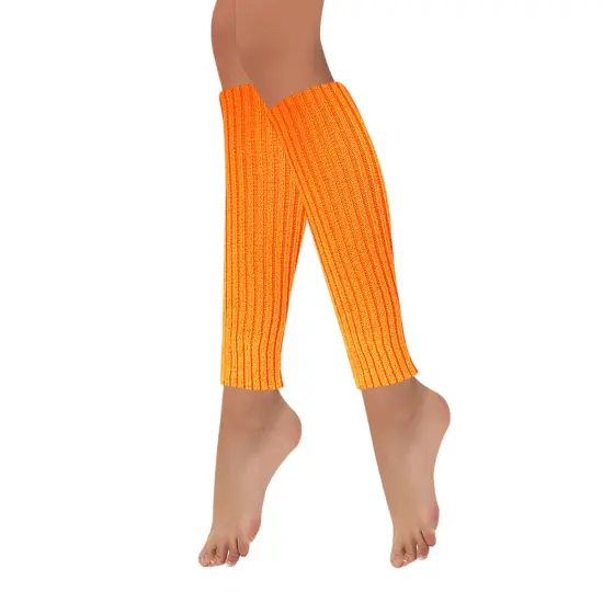 Wrapables 80's Style Neon Fluorescent Ribbed Leg Warmers Orange {2}