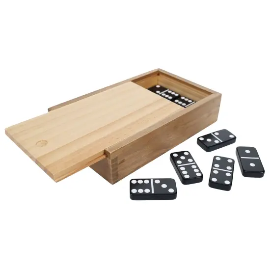 WE Games Double 6 Black Dominoes Game Set in Wooden Case {1}