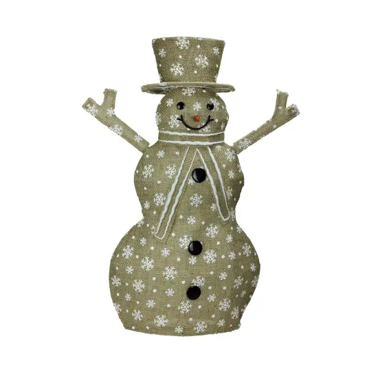 Northlight 24" Brown and White Lighted Snowflake Standing Snowman Christmas Outdoor Decor {1}