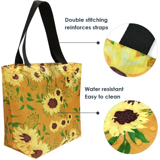 Wrapables Carryall Shopping Travel Tote Bag with Durable Ripstop Polyester - Foldable, Waterproof, and OEKO-TEX Certified Large, Sunflowers {5}