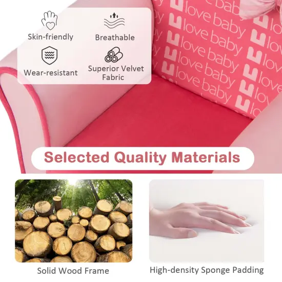 Costway Kids Cute Pink Bow Sofa Children Couch Toddler Upholstered Armchair Solid Wood {5}