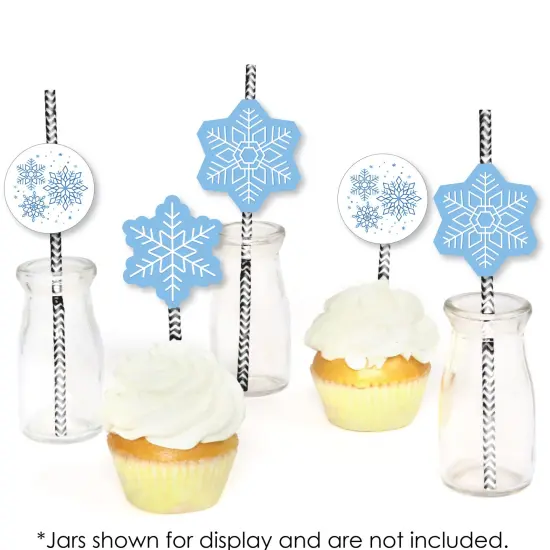 Big Dot of Happiness Blue Snowflakes - Paper Straw Decor - Winter Holiday Party Striped Decorative Straws - Set of 24 {6}