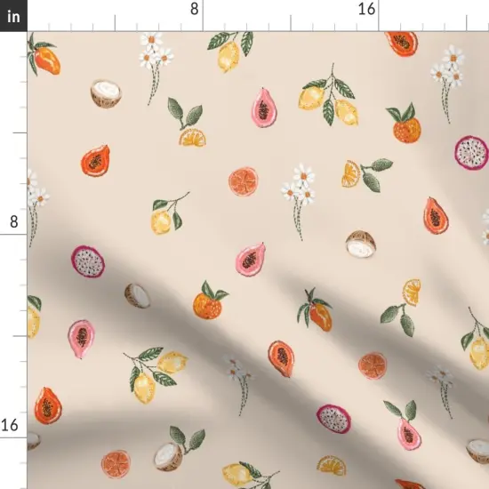 Various Fabrics by the Yard or Fat Quarter Little Fruit Small Scale Beige Tan Summer Floral Mango Dragon Papaya Custom Printed Fabric by Spoonflower {2}