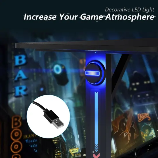 Costway Gaming Desk Home Office PC Computer Desk w/LED Lignt&Gaming Handle Rack {6}