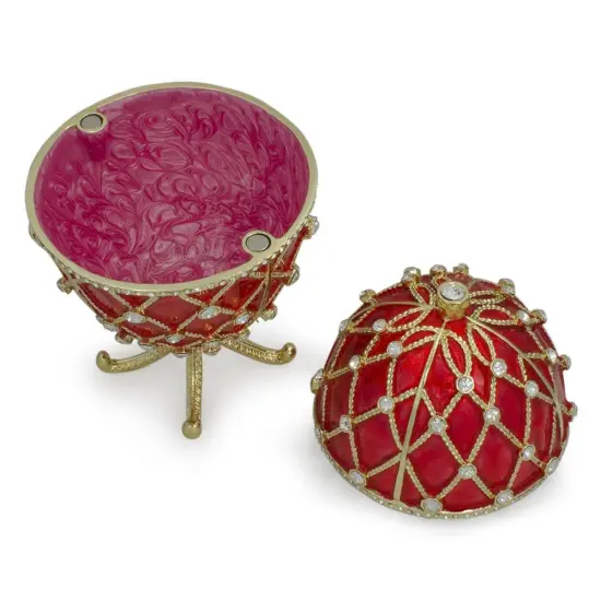 Royal Trellis with Crystals on Red Enamel Royal Inspired Metal Easter Egg 7 Inches {3}