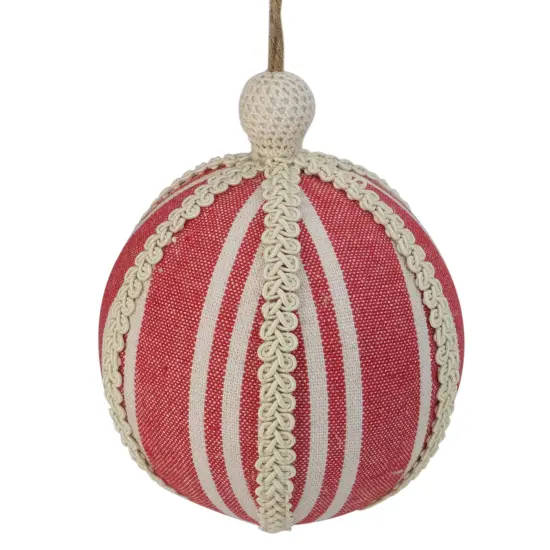 Northlight Ribbon Striped Christmas Ball Ornament - 6" (170mm) - Red and Cream {3}