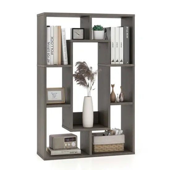 Costway 7-Cube Geometric Bookshelf with Anti-Toppling Device Modern Open Bookcase White/Black/Oak/Rustic Brown/Natural/Grey {9}