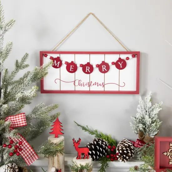 Northlight 14" Framed "Merry Christmas" Wooden Hanging Wall Sign Red {3}