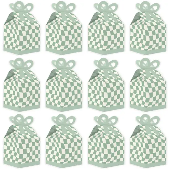 Big Dot of Happiness Sage Green Checkered Party - Square Favor Gift Boxes - Bow Boxes - Set of 12 {6}