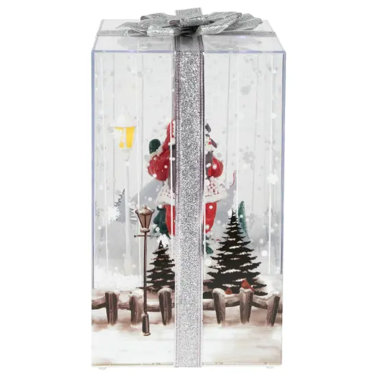 Northlight Lighted and Musical Santa Snowing Gift Box with Ribbon Christmas Decoration - 12" Red {7}