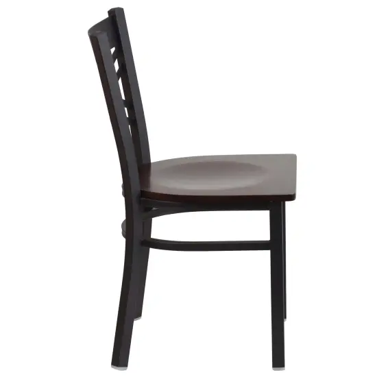 Emma and Oliver "X" Back Metal Restaurant Dining Chair Walnut/BlackMetal {5}