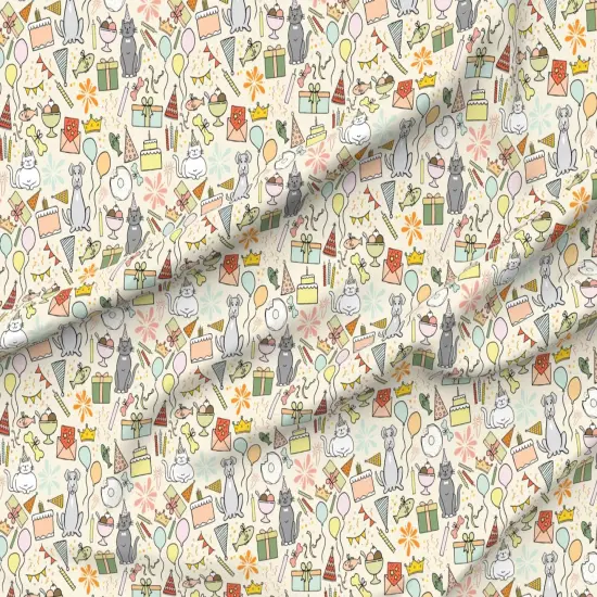 Various Fabrics by the Yard or Fat Quarter Dog Cat Multicolor Presents Whimsical Celebration Playful Balloons Pastels Candles Birthday Cake Bright Summer Colors Gift Large Scale Custom Printed Fabric by Spoonflower {6}