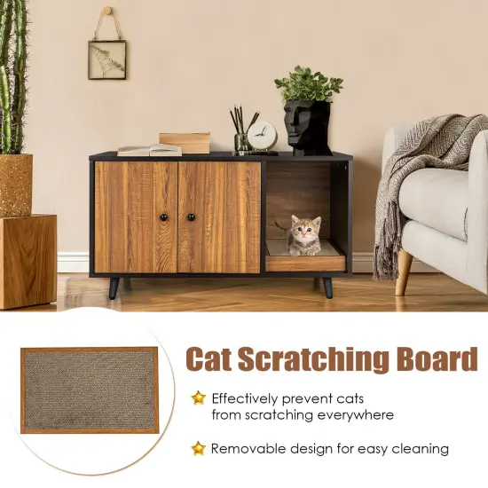 Cat Litter Box Enclosure with Divider and Double Doors Coffee {6}