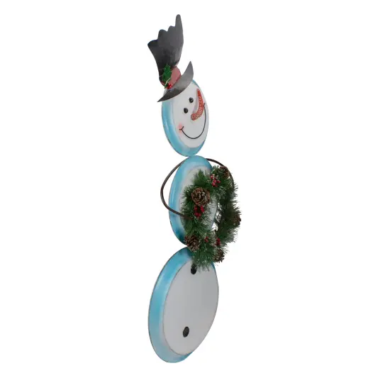 Northlight Metal Snowman with Wreath Christmas Decoration - 36" - White and Blue {3}
