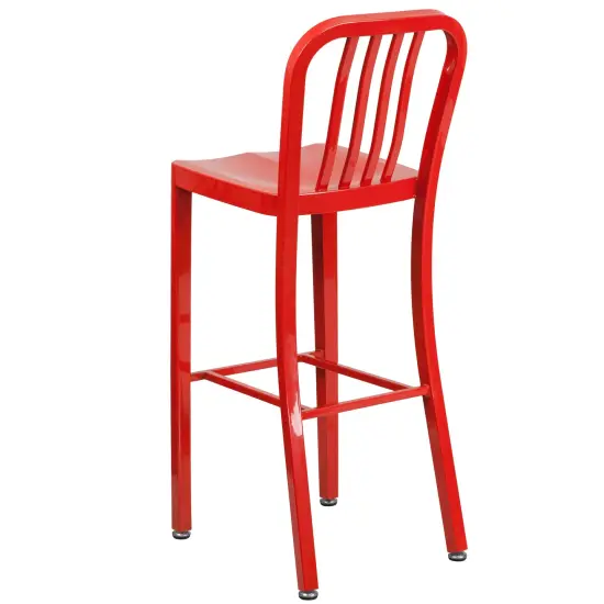 Merrick Lane Santorini 30 Inch Galvanized Steel Indoor/Outdoor Counter Bar Stool With Slatted Back And Powder Coated Finish Red {4}