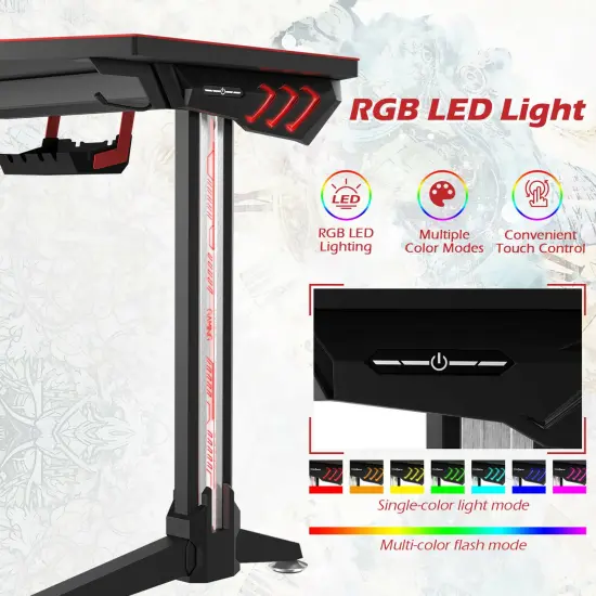 Costway 55'' Gaming Desk T-shaped Computer Desk w/ Full Mouse Pad & LED Lights {6}
